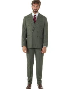 Abito uomo doppiopetto vestito gessato sartoriale rigato verde GIOSAL-AE1230A