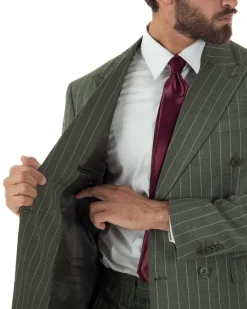 Abito uomo doppiopetto vestito gessato sartoriale rigato verde GIOSAL-AE1230A