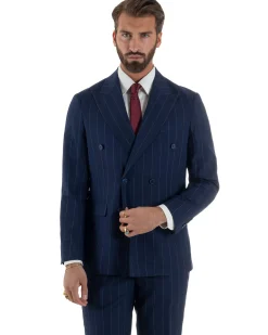Abito uomo doppiopetto vestito gessato sartoriale rigato sottile blu GIOSAL-AE1241A