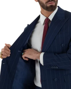 Abito uomo doppiopetto vestito gessato sartoriale rigato sottile blu GIOSAL-AE1241A