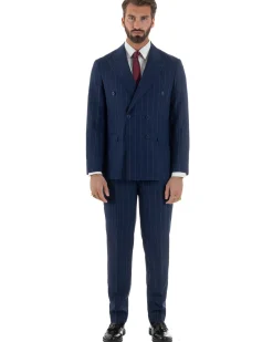 Abito uomo doppiopetto vestito gessato sartoriale rigato sottile blu GIOSAL-AE1241A