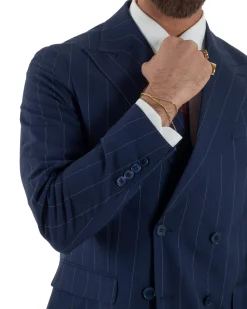 Abito uomo doppiopetto vestito gessato sartoriale rigato sottile blu GIOSAL-AE1241A