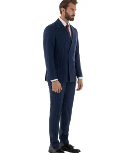 Abito uomo doppiopetto vestito gessato sartoriale rigato sottile blu GIOSAL-AE1241A