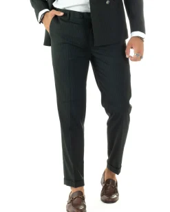 Abito Uomo Doppiopetto Vestito Completo Rigato Giacca Pantaloni Bottoni Metallo Fantasia Gessata Verde AE1089A