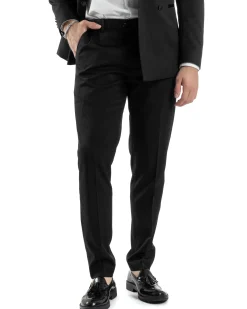 Abito Uomo Doppiopetto Vestito Completo Giacca Rever In Raso Pantaloni Smoking Nero AE1051A