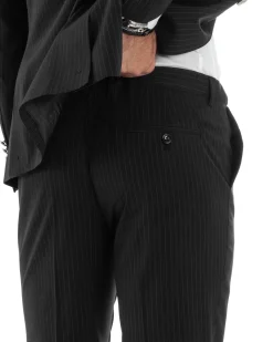 Abito Uomo Doppiopetto Vestito Completo Rigato Giacca Pantaloni Bottoni Metallo Fantasia Gessata Nero AE1103A