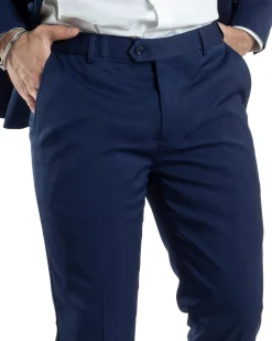 Abito Uomo Doppiopetto Vestito Completo Giacca Rever In Raso Pantaloni Smoking Blu AE1050A