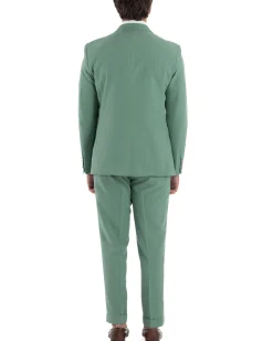 Abito Uomo Doppiopetto Vestito Completo Giacca Pantaloni Bottoni Metallo Verde Salvia AE1162A