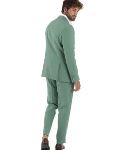 Abito Uomo Doppiopetto Vestito Completo Giacca Pantaloni Bottoni Metallo Verde Salvia AE1162A