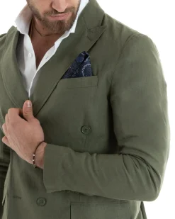 Abito uomo doppiopetto vestito sartoriale lino verde militare GIOSAL-OU2330A
