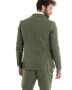 Abito uomo doppiopetto vestito sartoriale lino verde militare GIOSAL-OU2330A