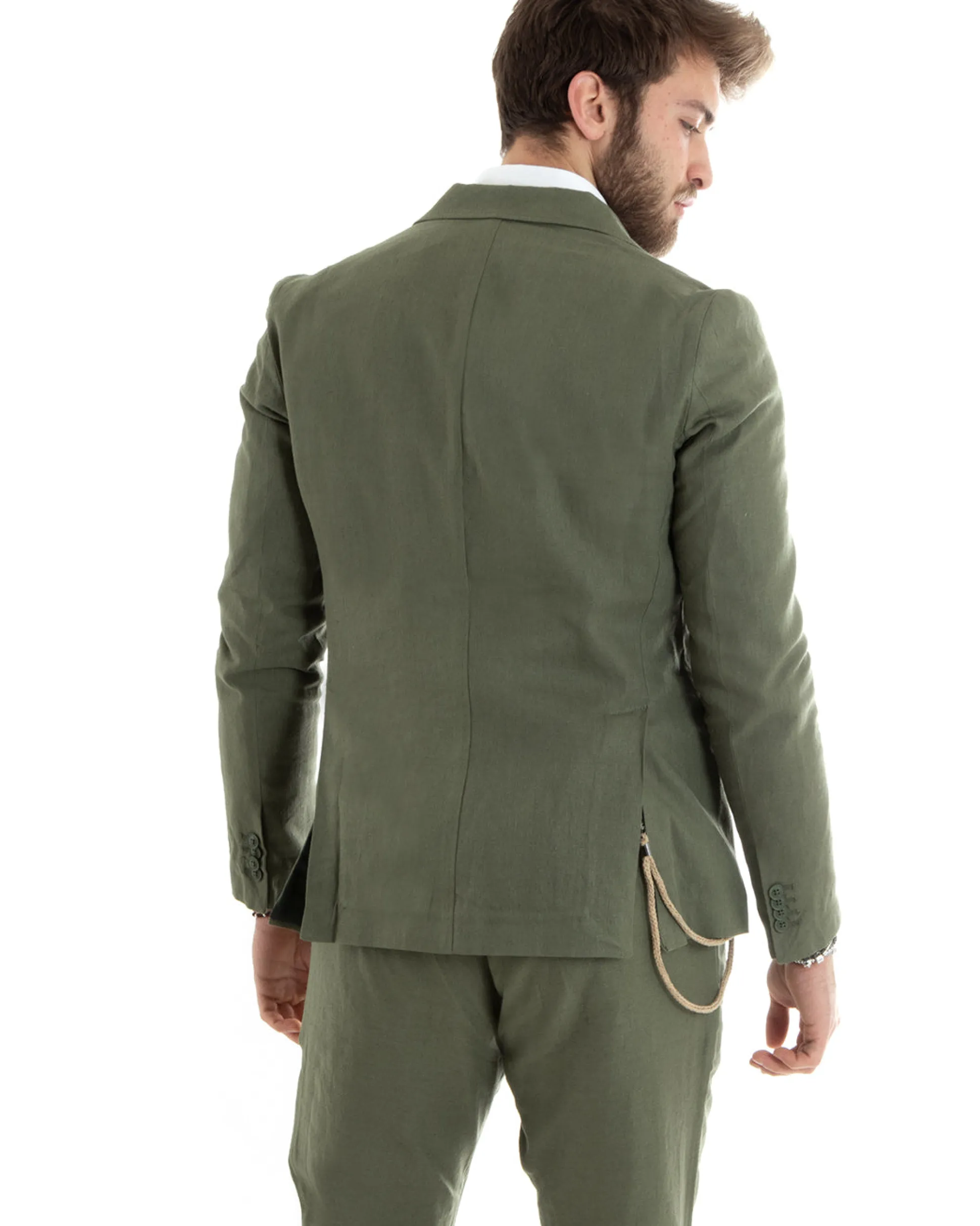 Abito uomo doppiopetto vestito sartoriale lino verde militare GIOSAL-OU2330A