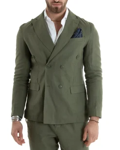 Abito uomo doppiopetto vestito sartoriale lino verde militare GIOSAL-OU2330A