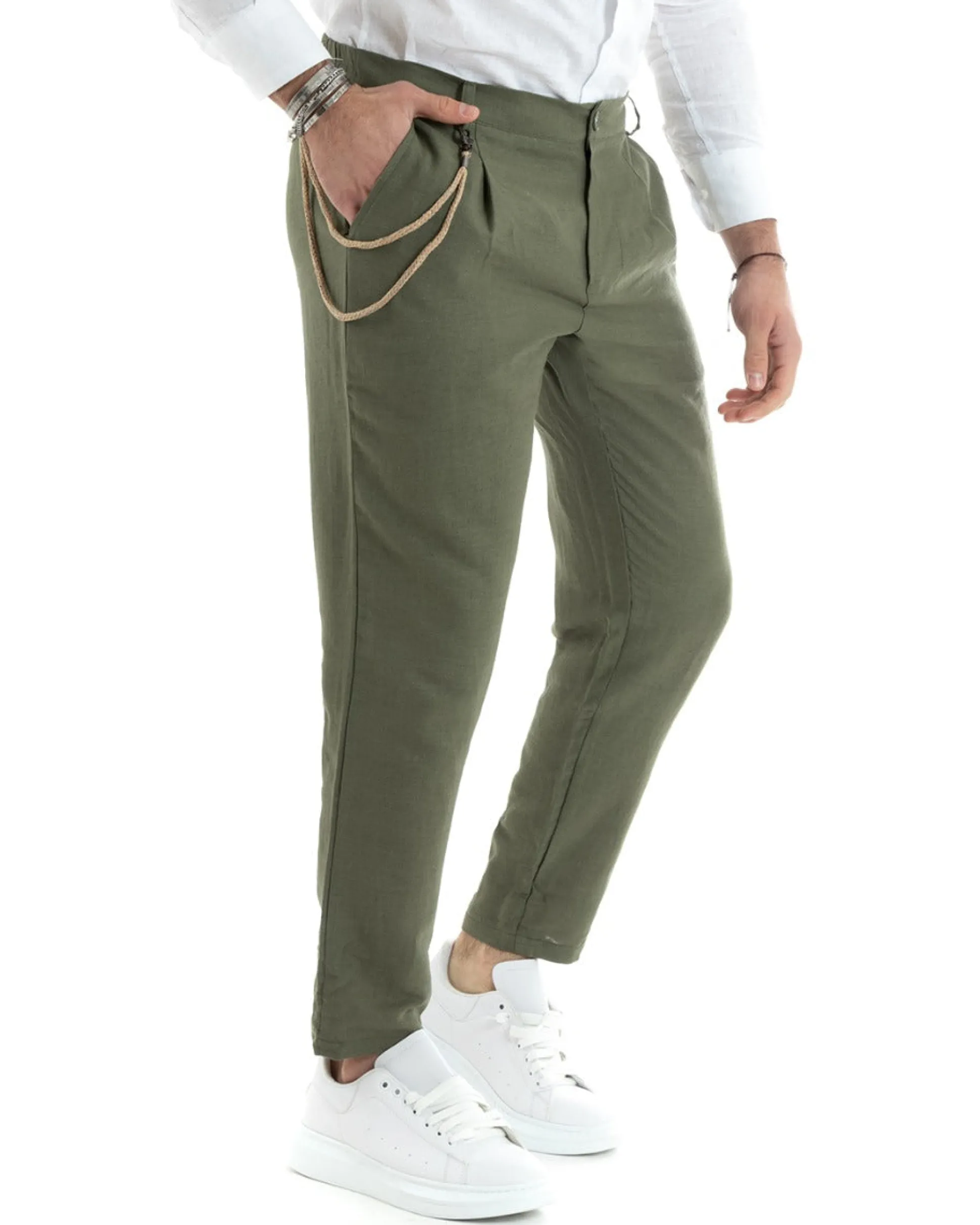 Abito uomo doppiopetto vestito sartoriale lino verde militare GIOSAL-OU2330A