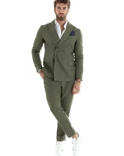 Abito uomo doppiopetto vestito sartoriale lino verde militare GIOSAL-OU2330A