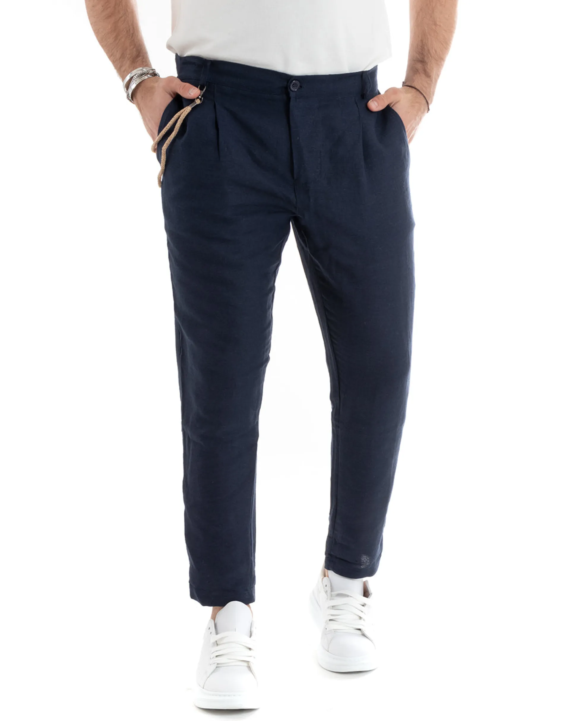 Abito uomo doppiopetto vestito sartoriale lino blu GIOSAL-OU2331A