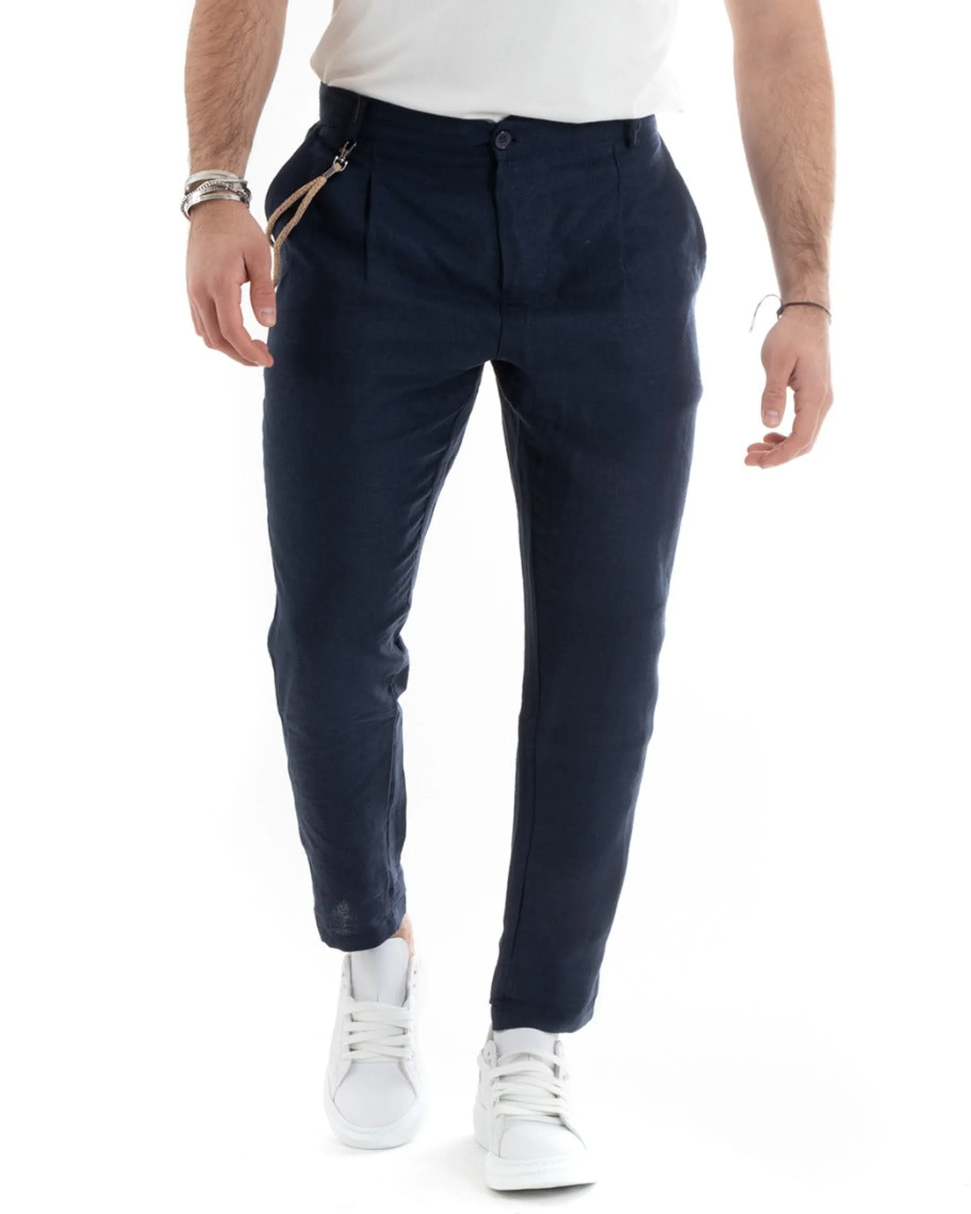 Abito uomo doppiopetto vestito sartoriale lino blu GIOSAL-OU2331A