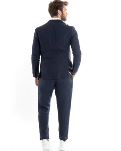 Abito uomo doppiopetto vestito sartoriale lino blu GIOSAL-OU2331A