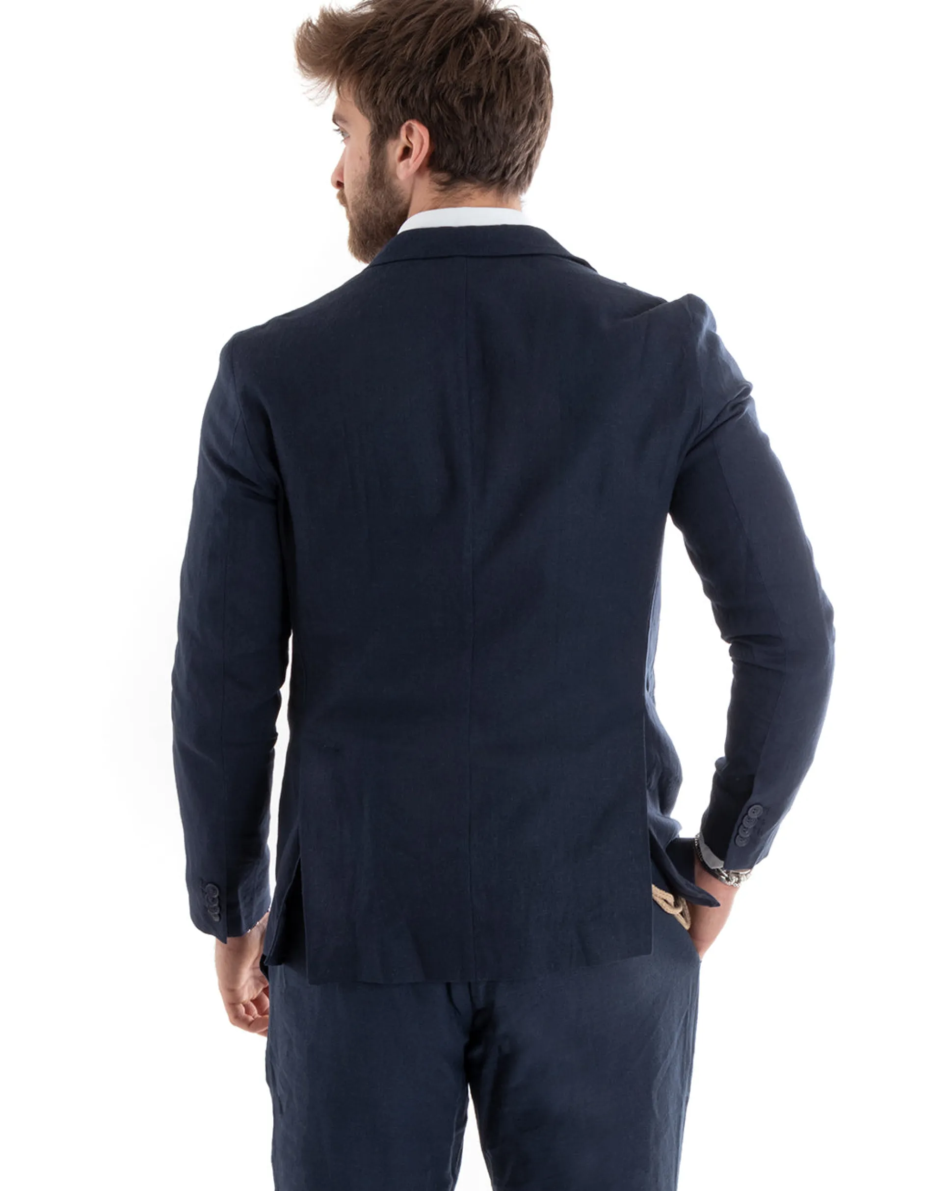 Abito uomo doppiopetto vestito sartoriale lino blu GIOSAL-OU2331A