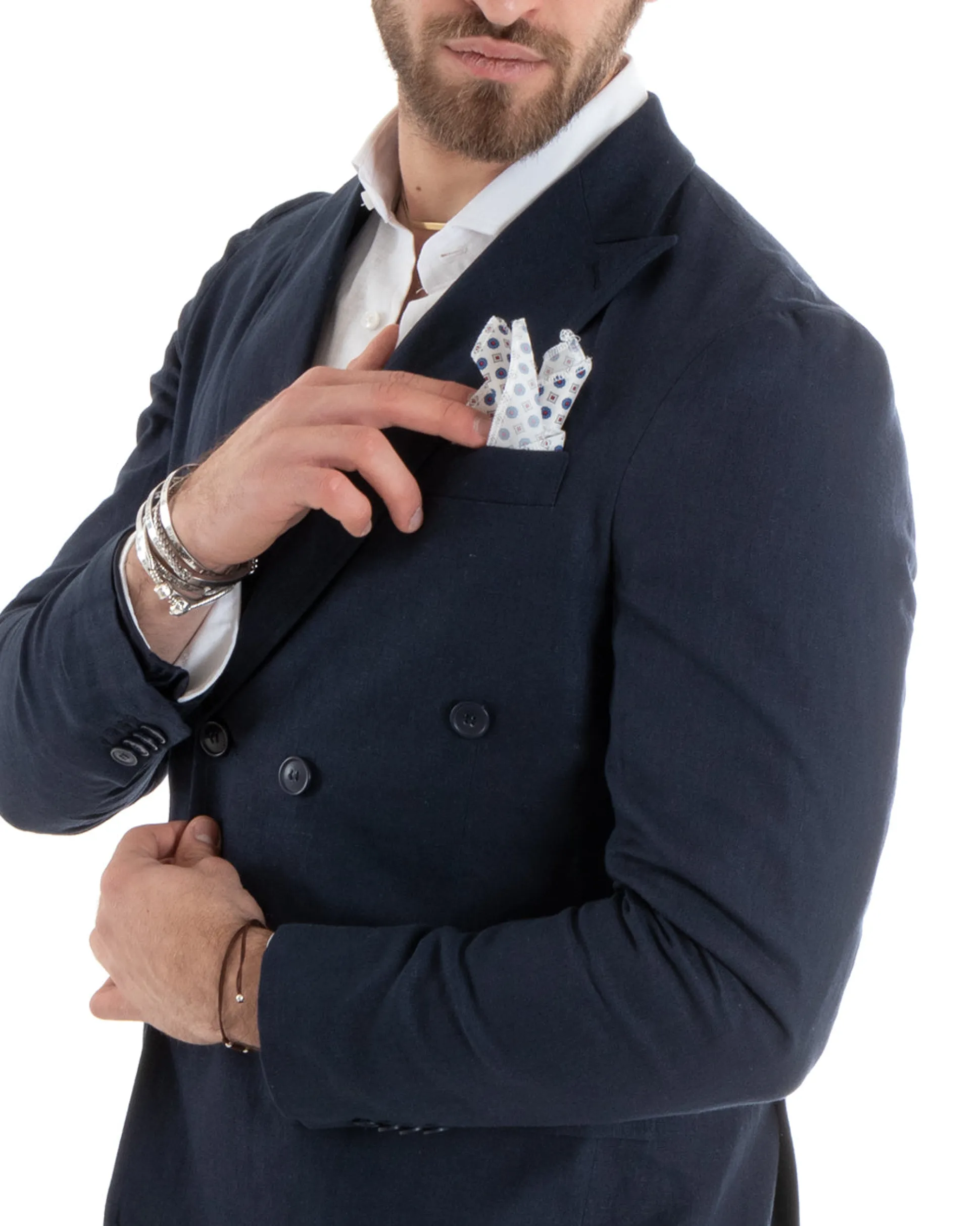 Abito uomo doppiopetto vestito sartoriale lino blu GIOSAL-OU2331A