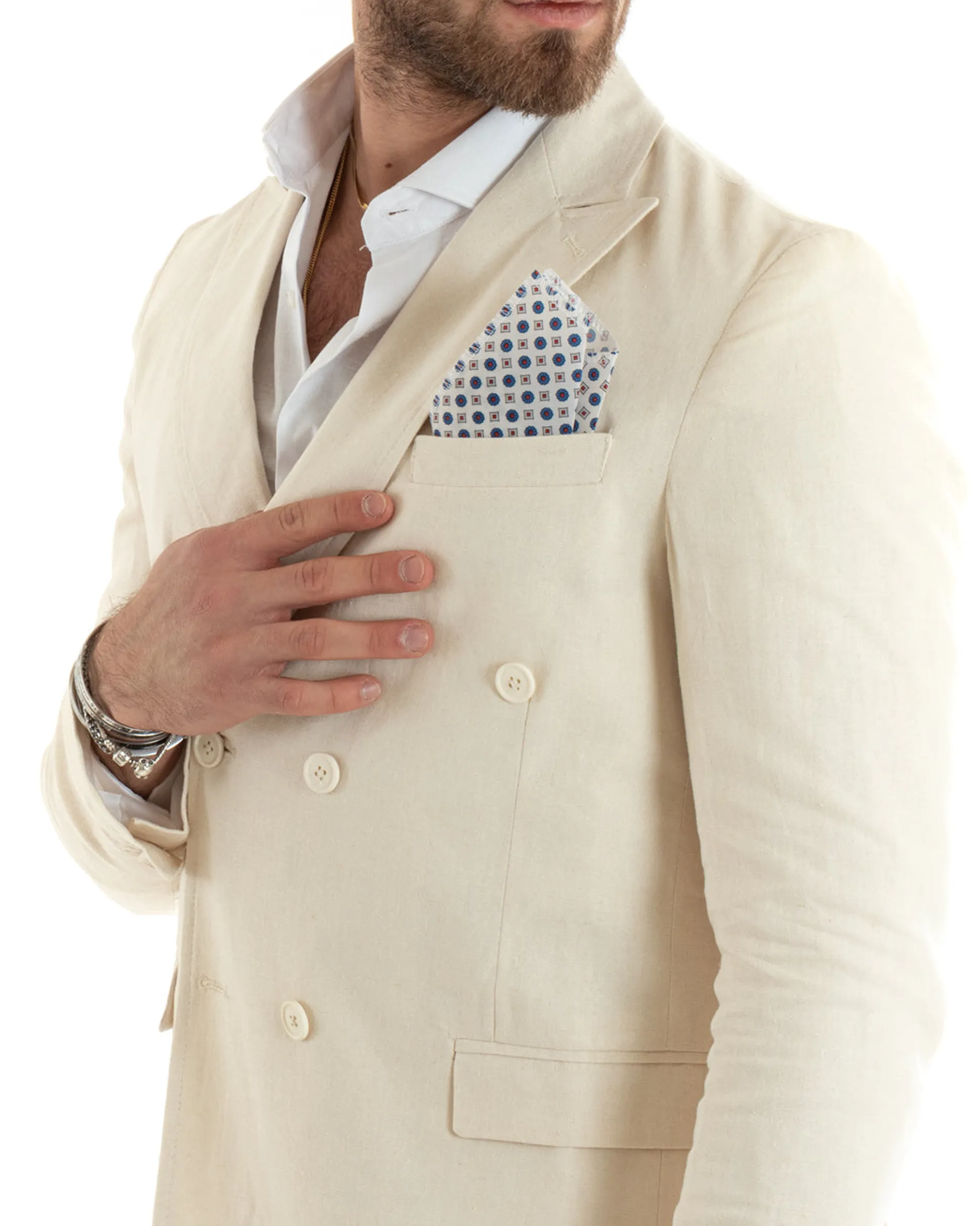 Abito uomo doppiopetto vestito sartoriale lino beige GIOSAL-OU2329A