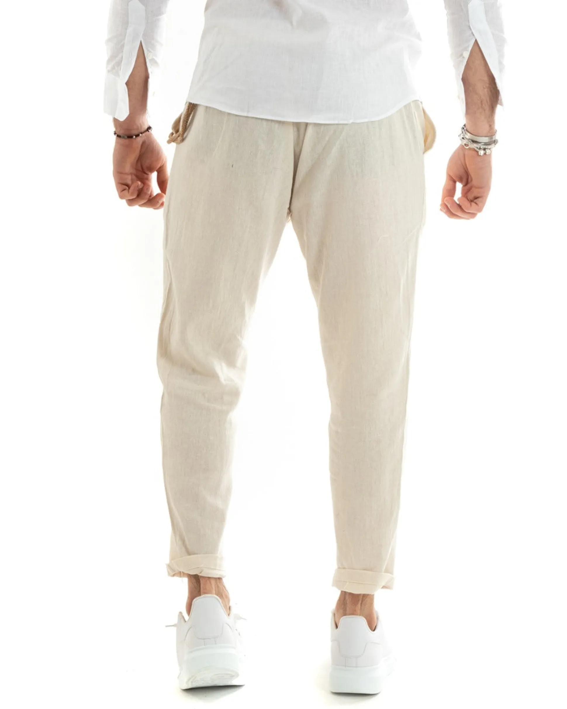 Abito uomo doppiopetto vestito sartoriale lino beige GIOSAL-OU2329A