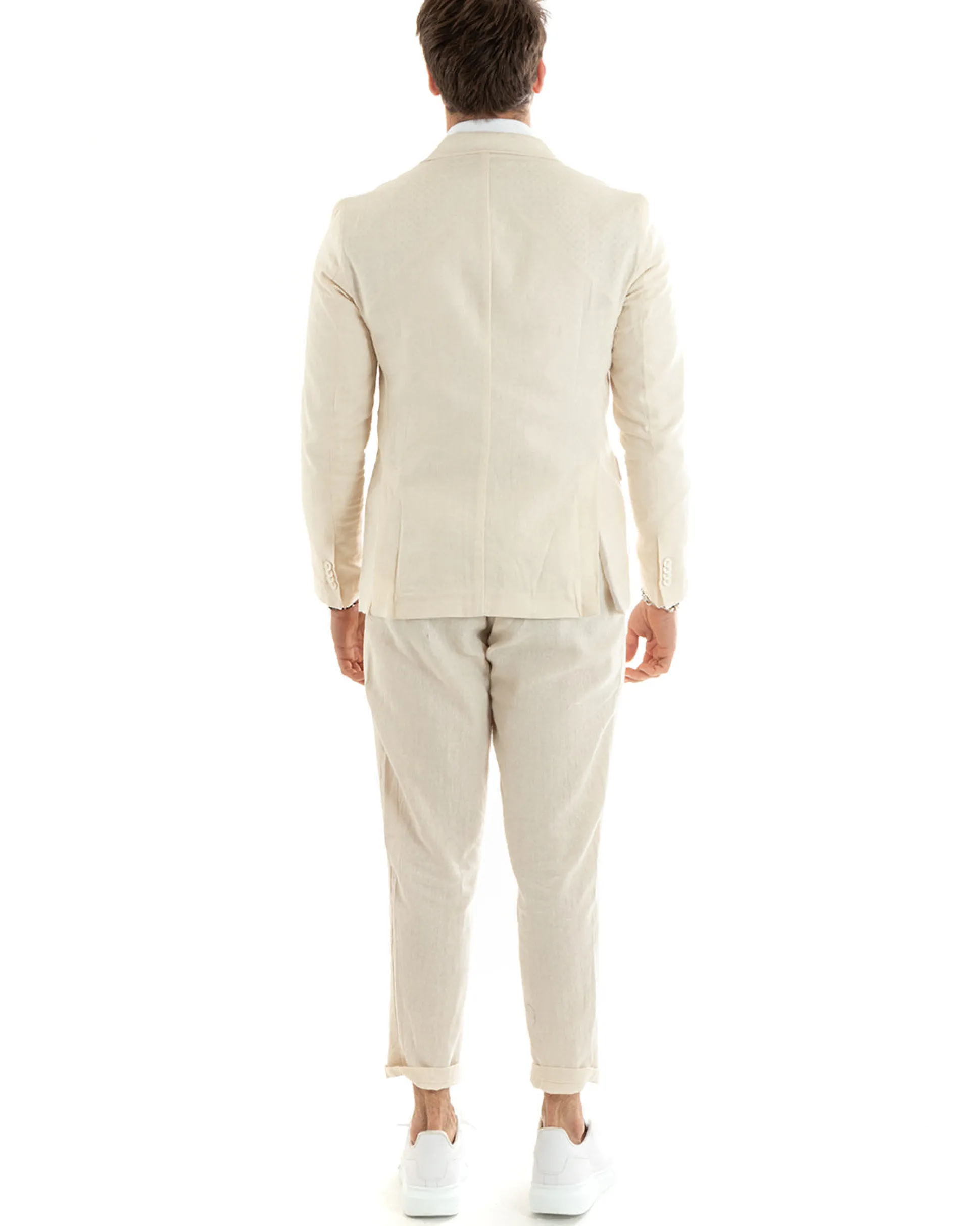 Abito uomo doppiopetto vestito sartoriale lino beige GIOSAL-OU2329A
