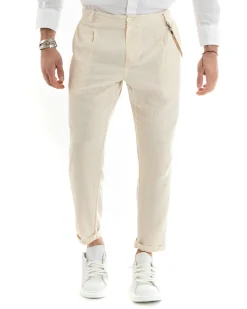 Abito uomo doppiopetto vestito sartoriale lino beige GIOSAL-OU2329A