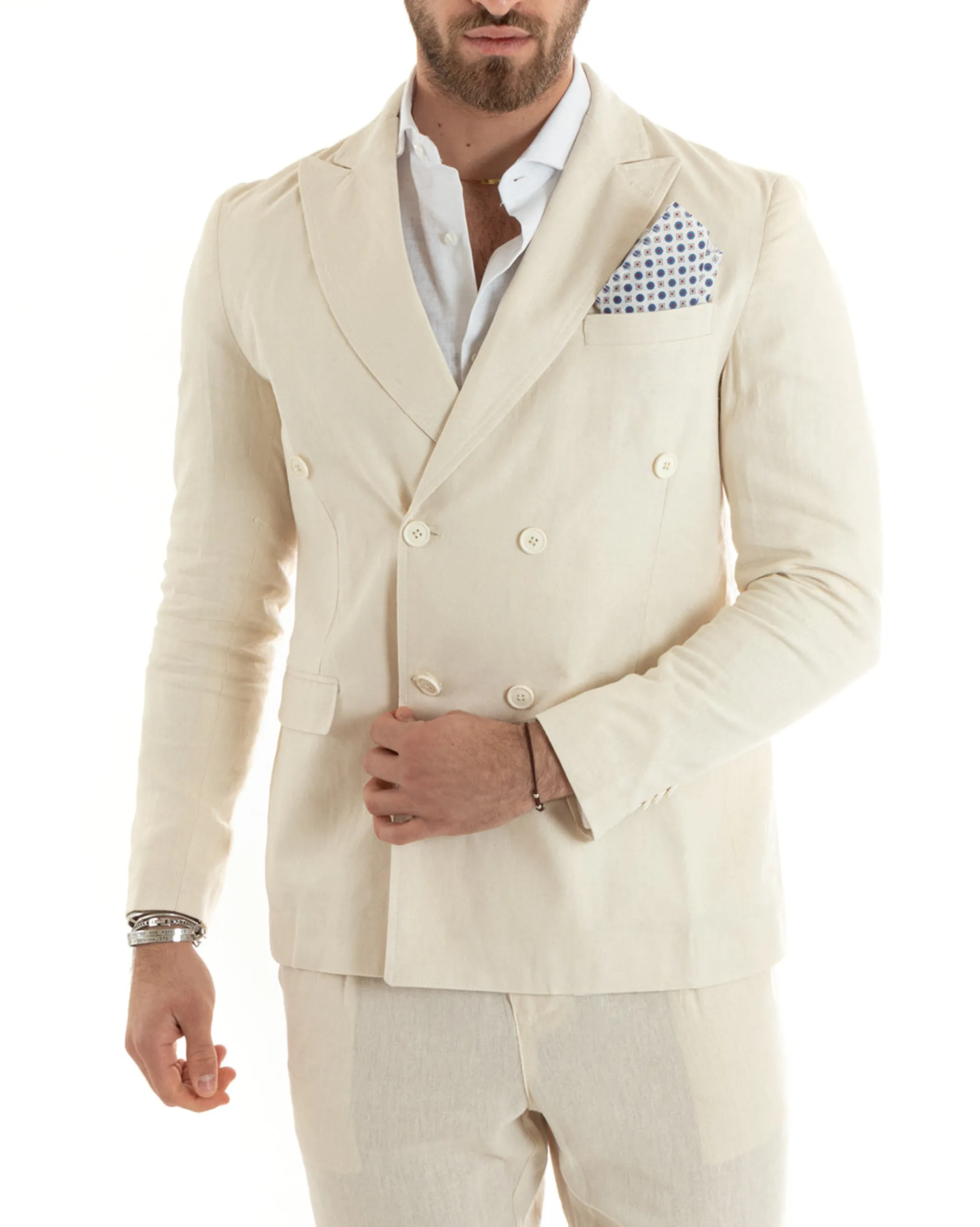 Abito uomo doppiopetto vestito sartoriale lino beige GIOSAL-OU2329A