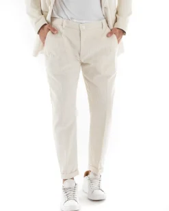 Abito Uomo Doppiopetto Vestito Velluto Completo Giacca Pantaloni Panna Elegante Cerimonia GIOSAL-OU2194A