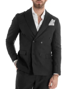 Abito uomo doppiopetto vestito sartoriale lino nero GIOSAL-OU2332A