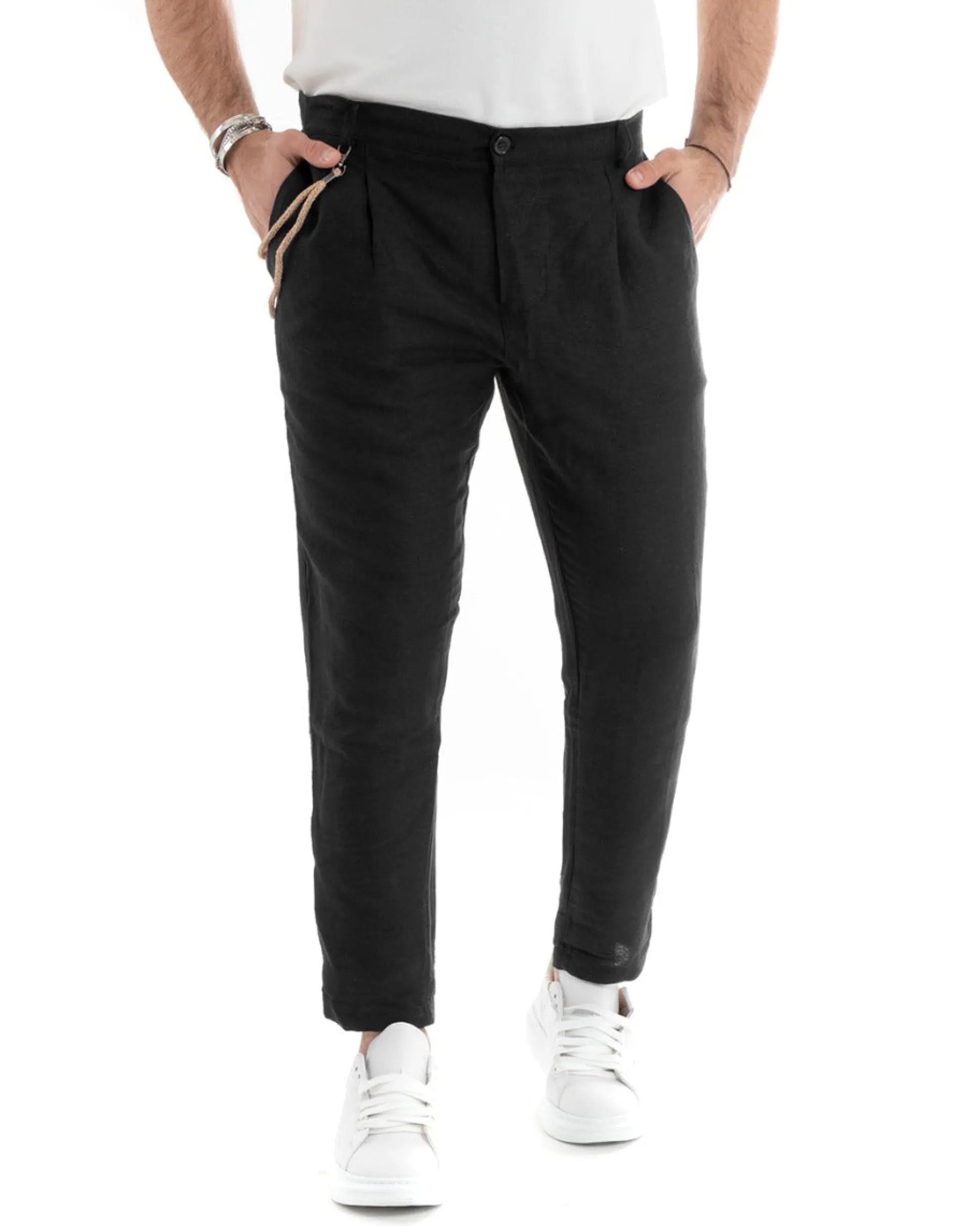 Abito uomo doppiopetto vestito sartoriale lino nero GIOSAL-OU2332A
