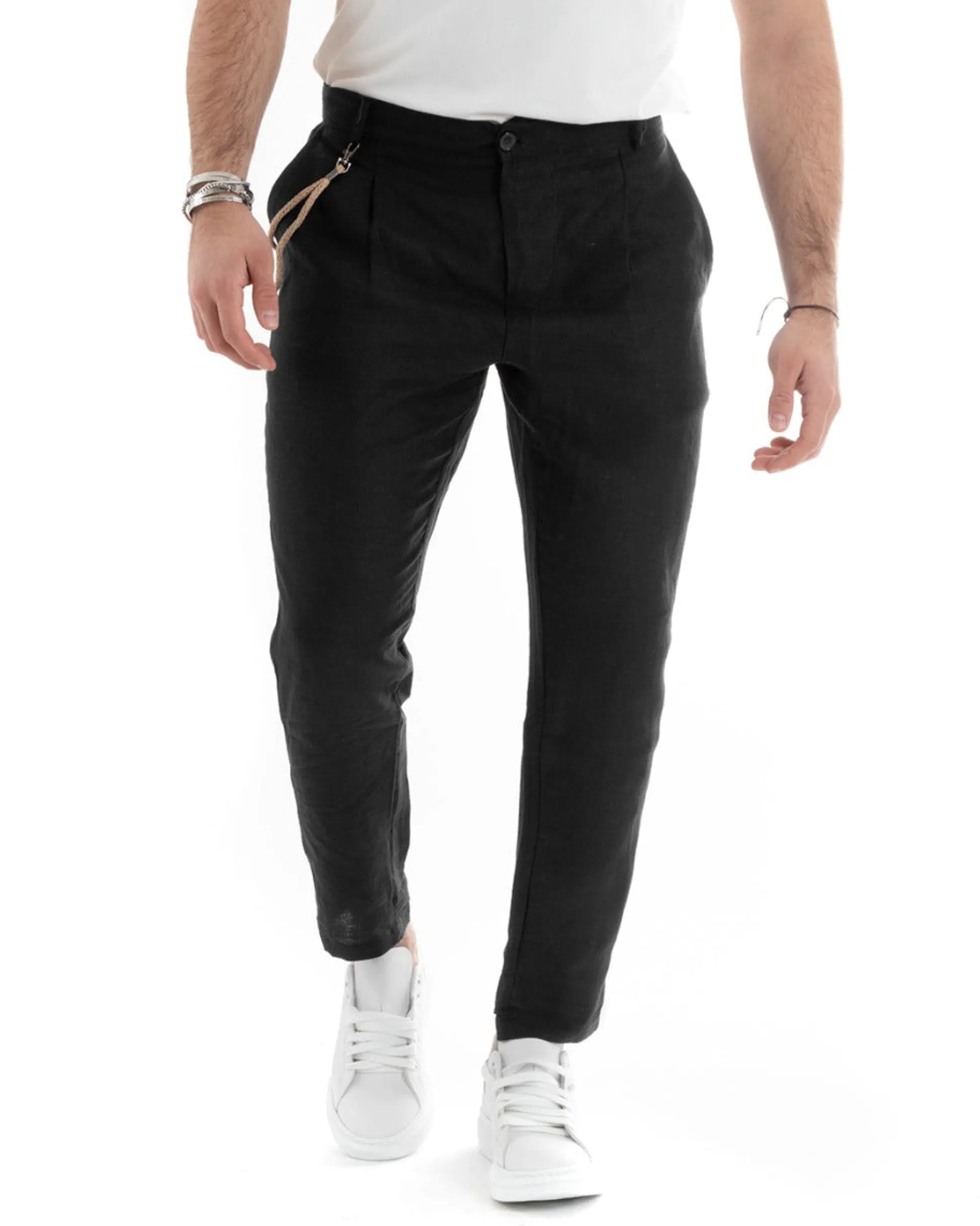 Abito uomo doppiopetto vestito sartoriale lino nero GIOSAL-OU2332A