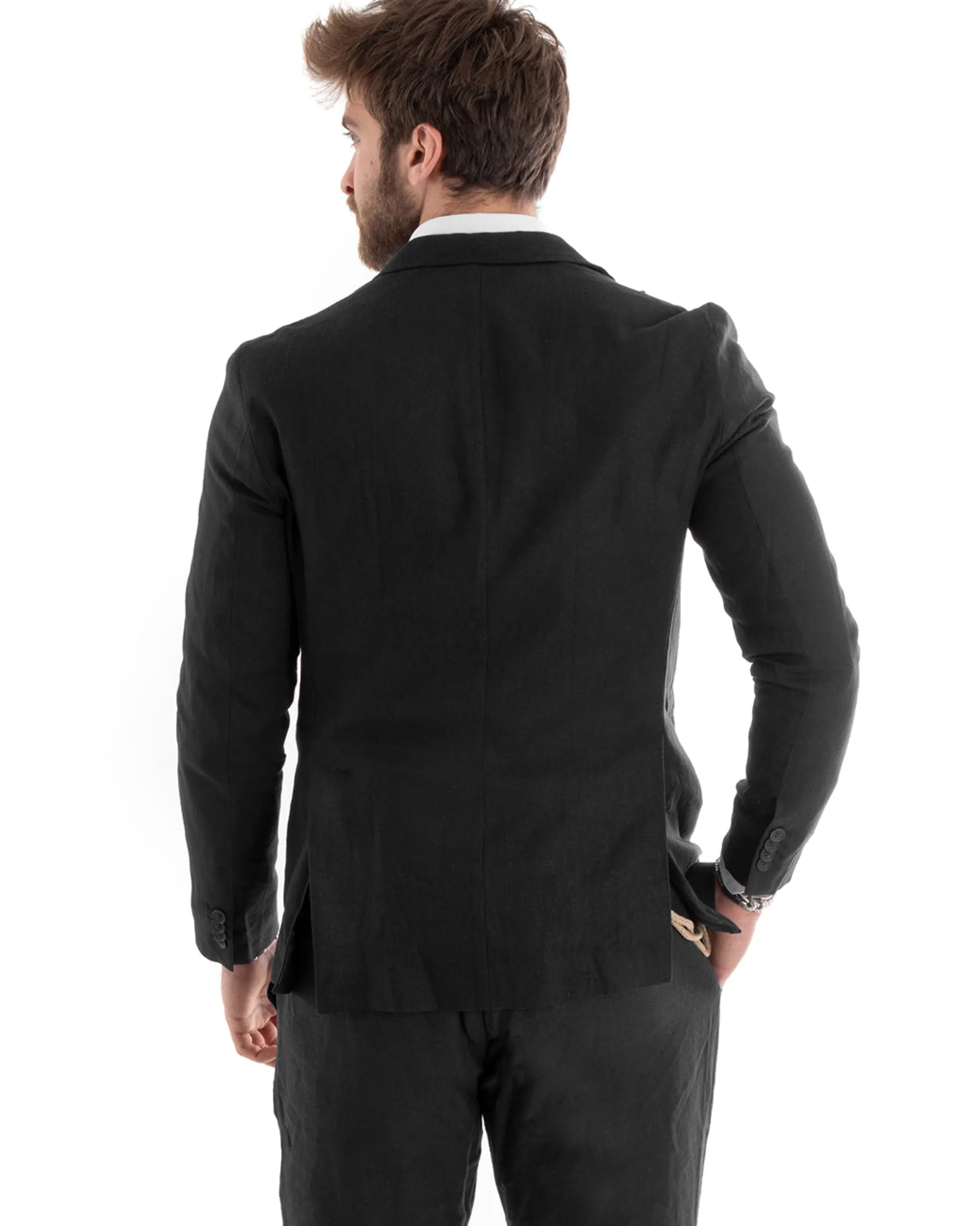Abito uomo doppiopetto vestito sartoriale lino nero GIOSAL-OU2332A