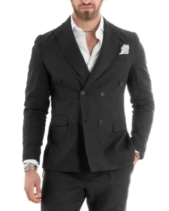 Abito uomo doppiopetto vestito sartoriale lino nero GIOSAL-OU2332A