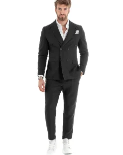 Abito uomo doppiopetto vestito sartoriale lino nero GIOSAL-OU2332A