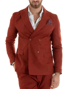 Abito uomo doppiopetto vestito sartoriale lino mattone GIOSAL-OU2335A