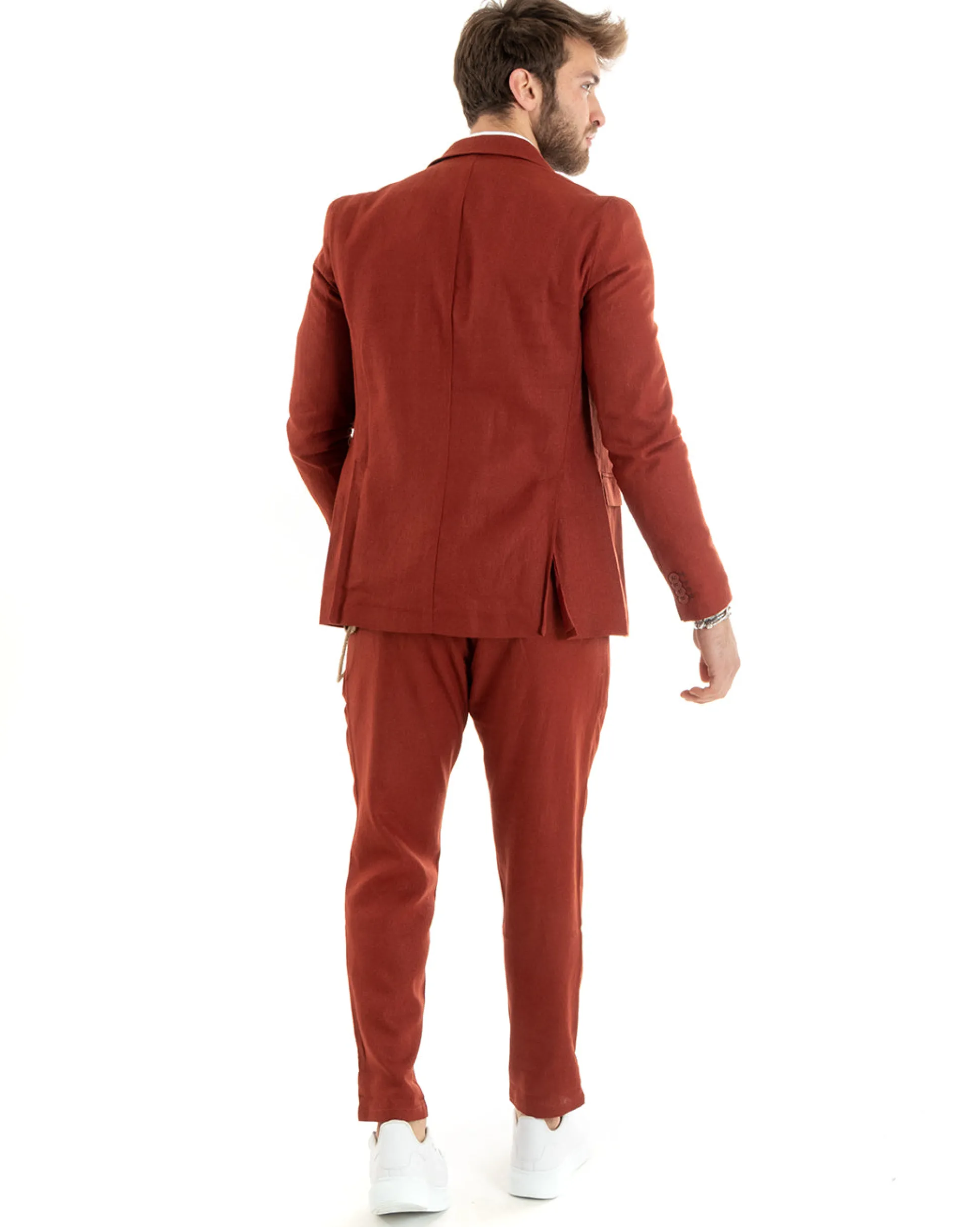 Abito uomo doppiopetto vestito sartoriale lino mattone GIOSAL-OU2335A