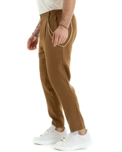 Abito uomo doppiopetto vestito sartoriale lino camel GIOSAL-OU2334A