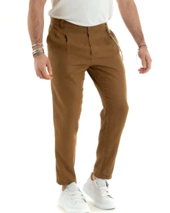 Abito uomo doppiopetto vestito sartoriale lino camel GIOSAL-OU2334A