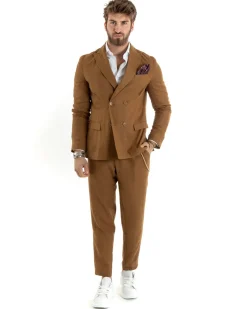 Abito uomo doppiopetto vestito sartoriale lino camel GIOSAL-OU2334A