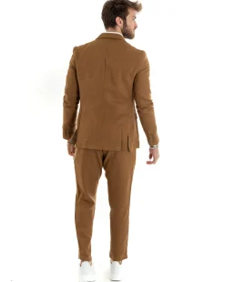 Abito uomo doppiopetto vestito sartoriale lino camel GIOSAL-OU2334A
