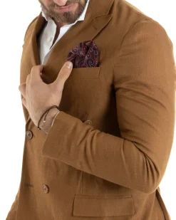 Abito uomo doppiopetto vestito sartoriale lino camel GIOSAL-OU2334A