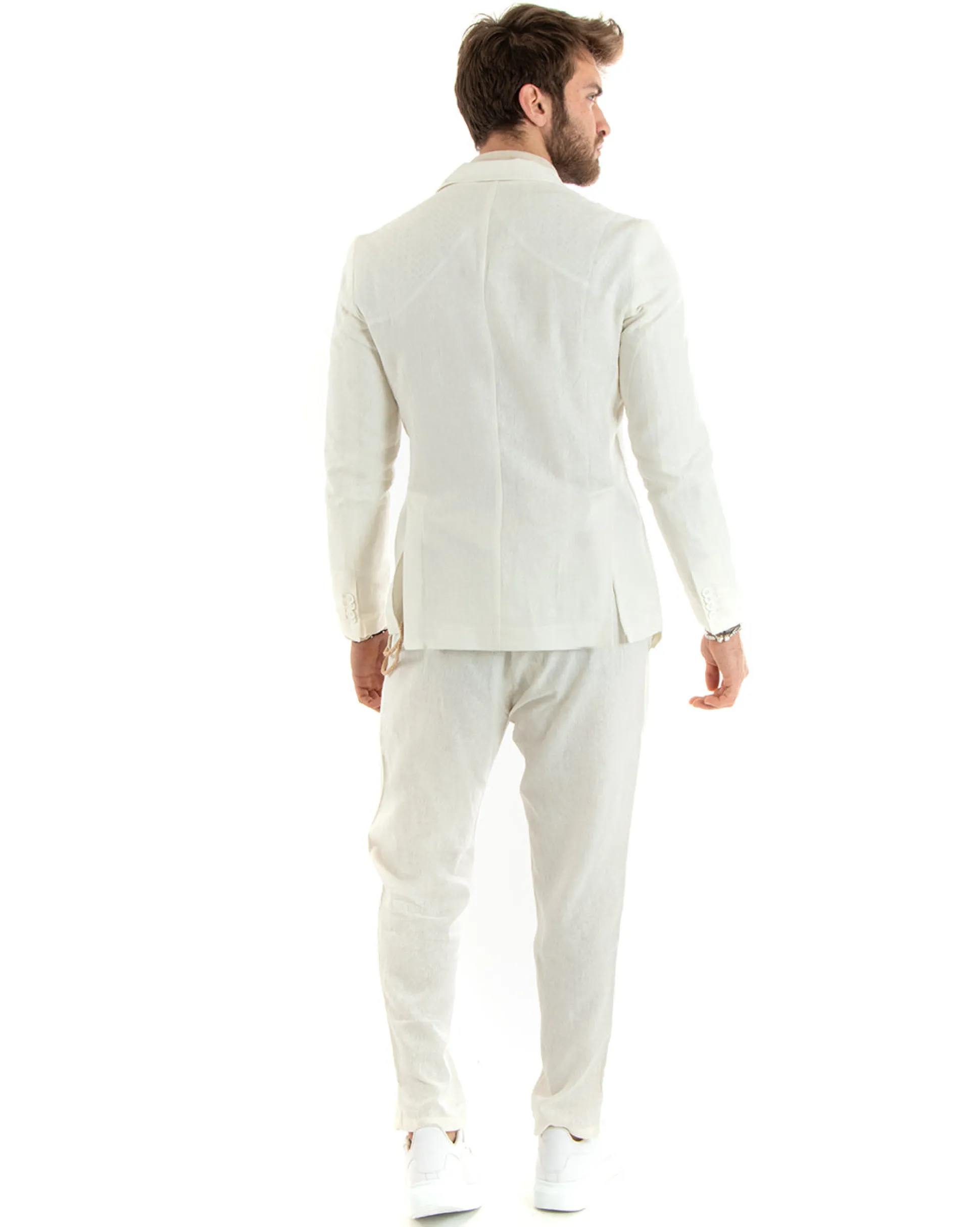 Abito uomo doppiopetto vestito sartoriale lino panna GIOSAL-OU2333A