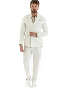 Abito uomo doppiopetto vestito sartoriale lino panna GIOSAL-OU2333A