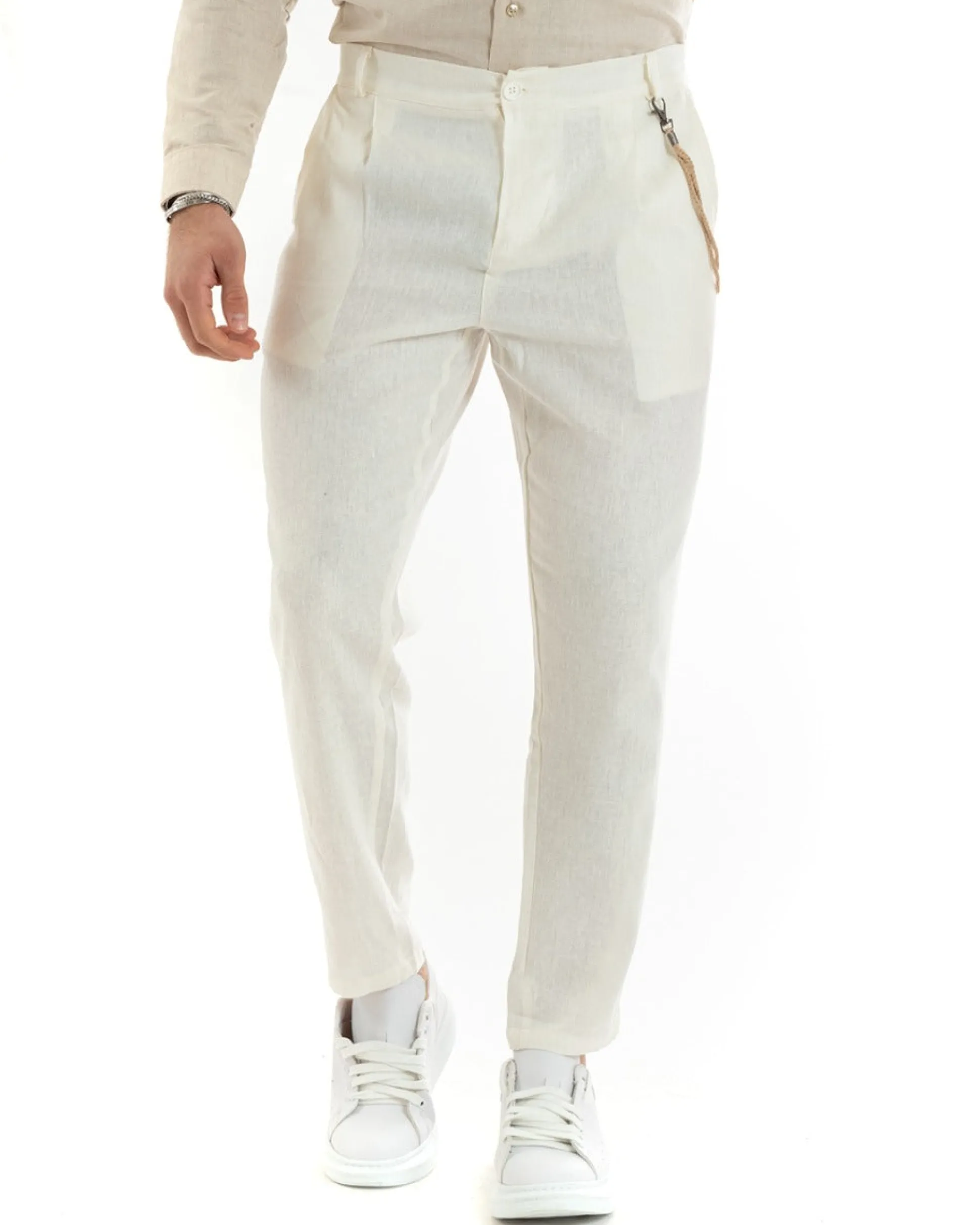 Abito uomo doppiopetto vestito sartoriale lino panna GIOSAL-OU2333A
