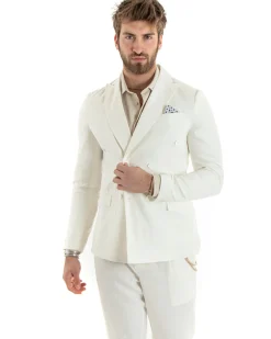 Abito uomo doppiopetto vestito sartoriale lino panna GIOSAL-OU2333A