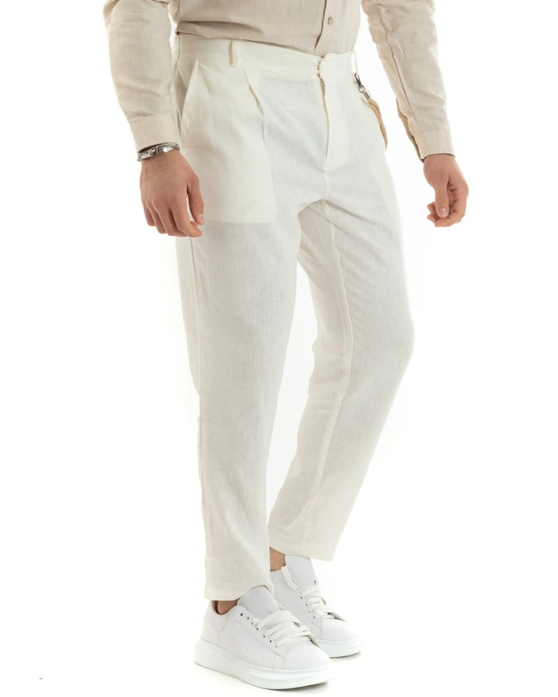 Abito uomo doppiopetto vestito sartoriale lino panna GIOSAL-OU2333A