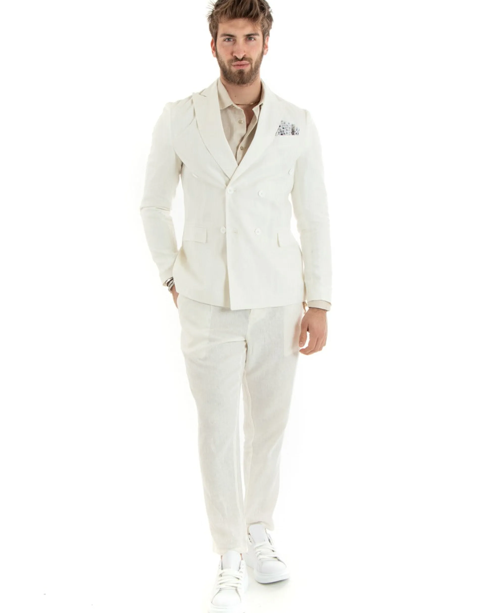 Abito uomo doppiopetto vestito sartoriale lino panna GIOSAL-OU2333A