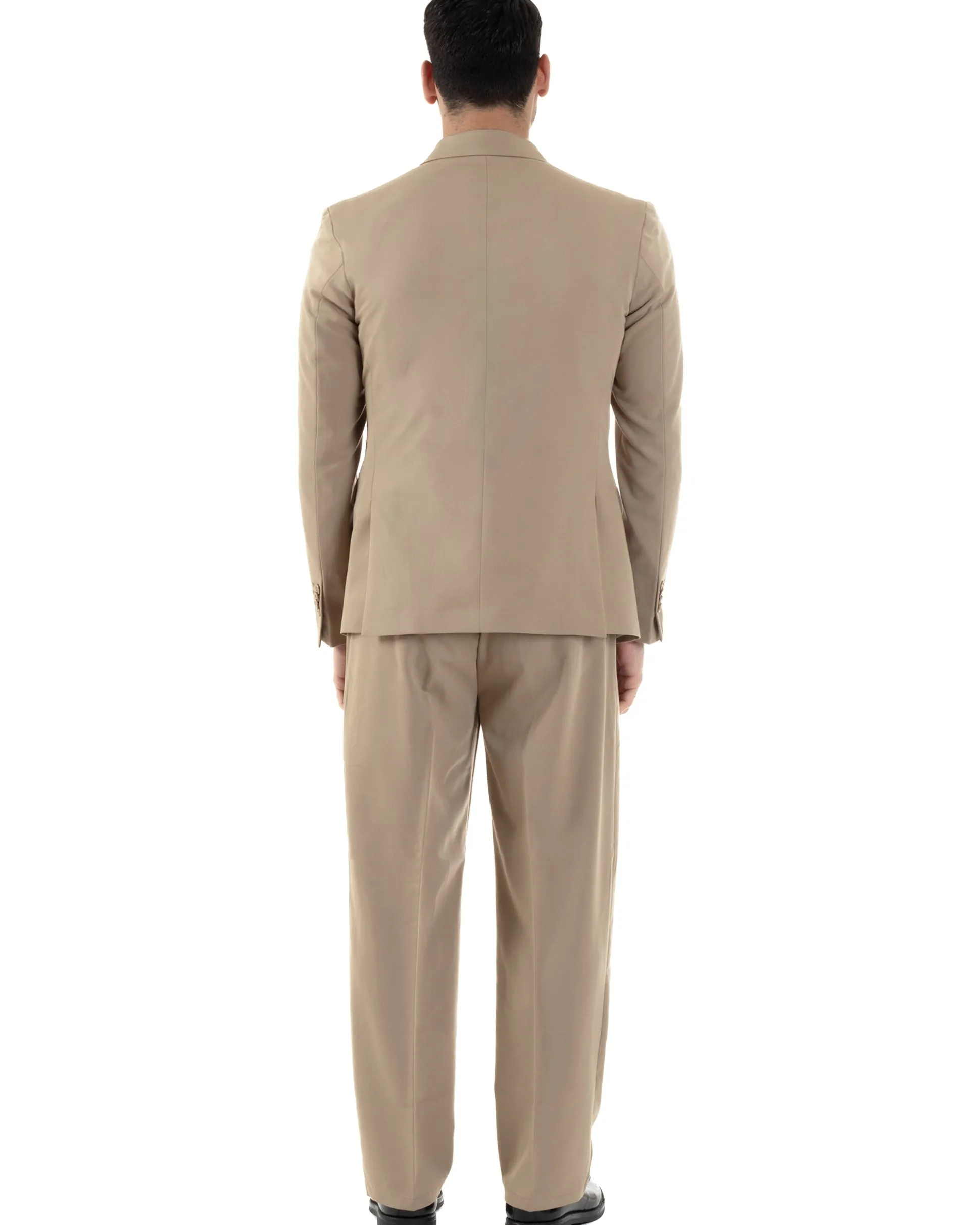Abito Uomo Doppiopetto Viscosa Relaxed Fit Completo Giacca Rever A Lancia Pantaloni Pinces Fondo Largo Baggy Casual Beige GIOSAL-AE1121A